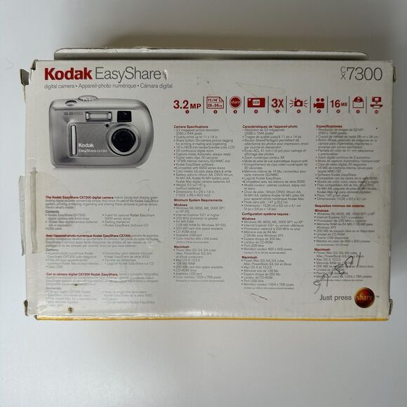 Kodak EasyShare CX7300 Digital Camera 3.2 MP, Manual, Cord, Dock, Box WORKS - Picture 12 of 16